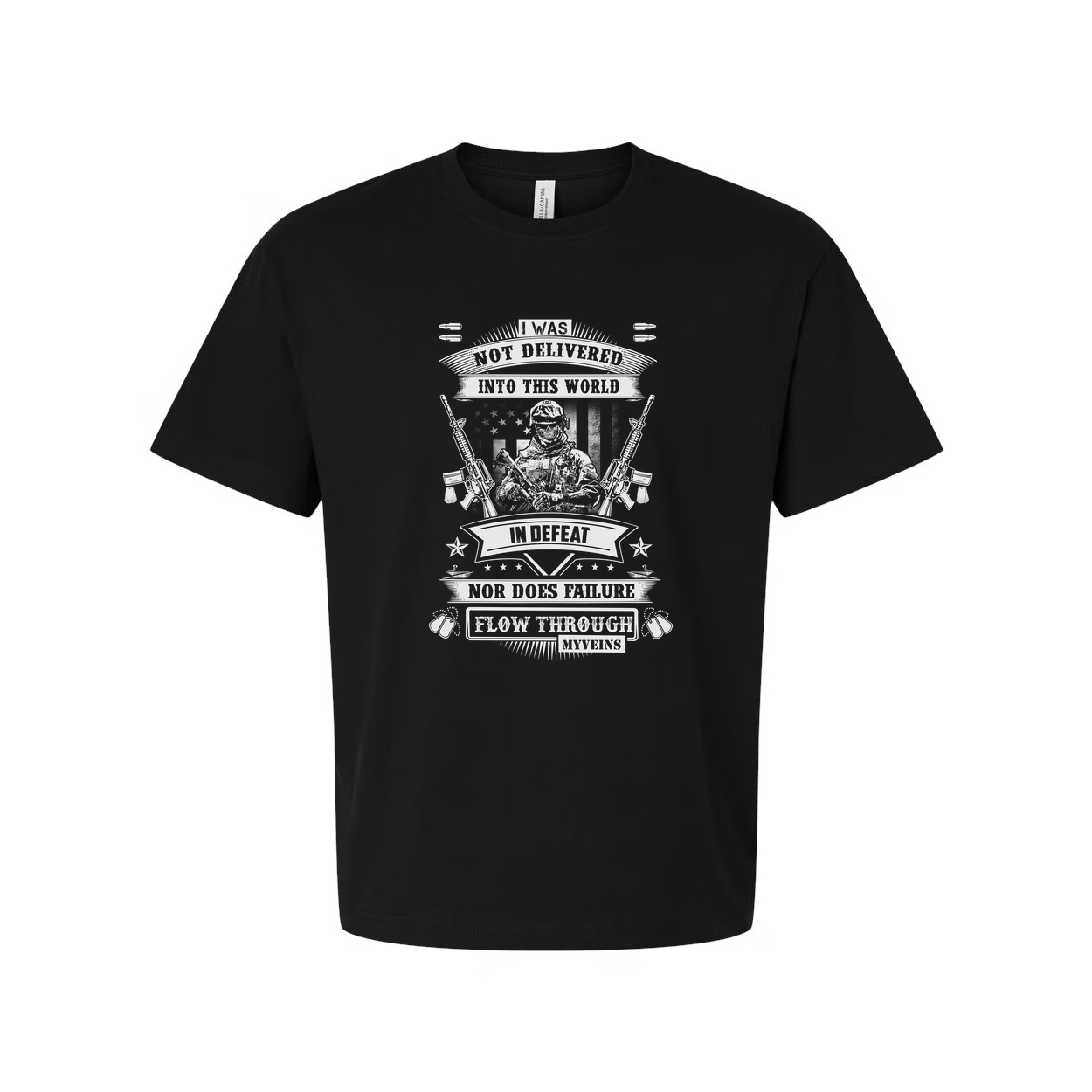 Unisex Veteran Graphic T Shirt With Military Soldier Emblem And Inspirational Quote