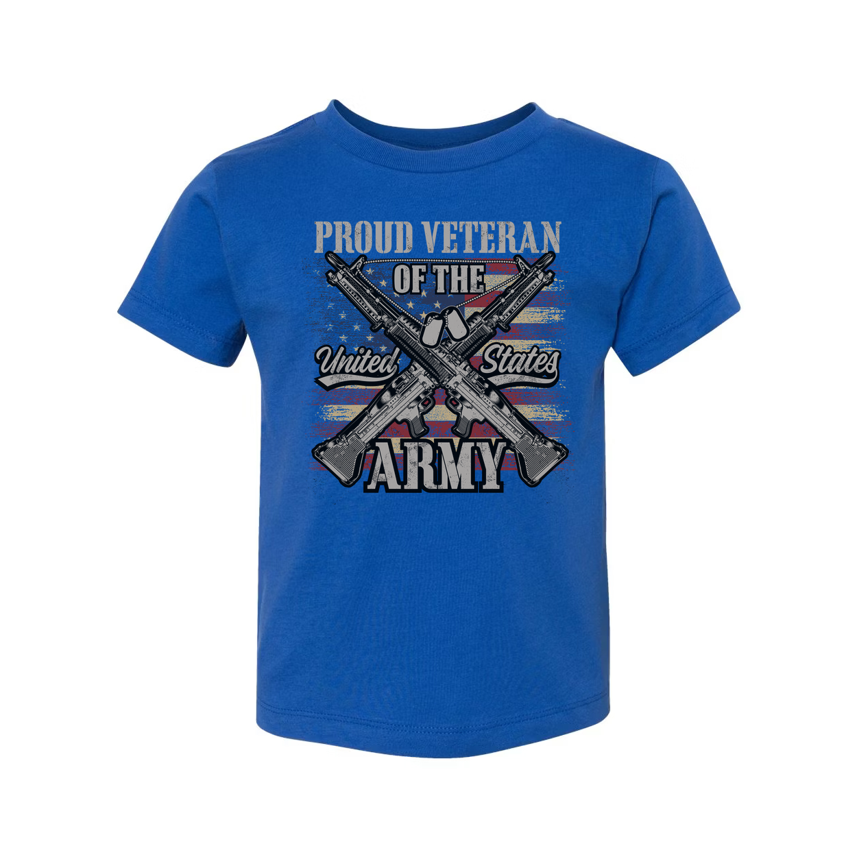 Proud Veteran Of The United States Army Graphic Tee With Crossed Rifles And Distressed Flag