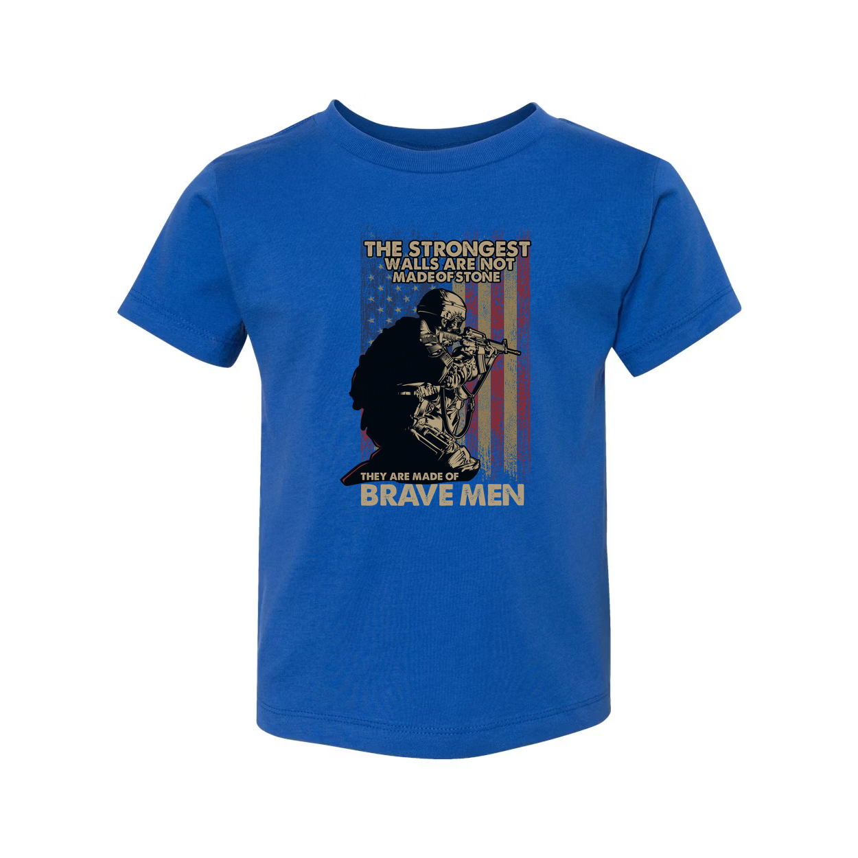 Veteran Unisex Tee With Soldier Silhouette And American Flag The Strongest Walls Are Not Made Of Stone