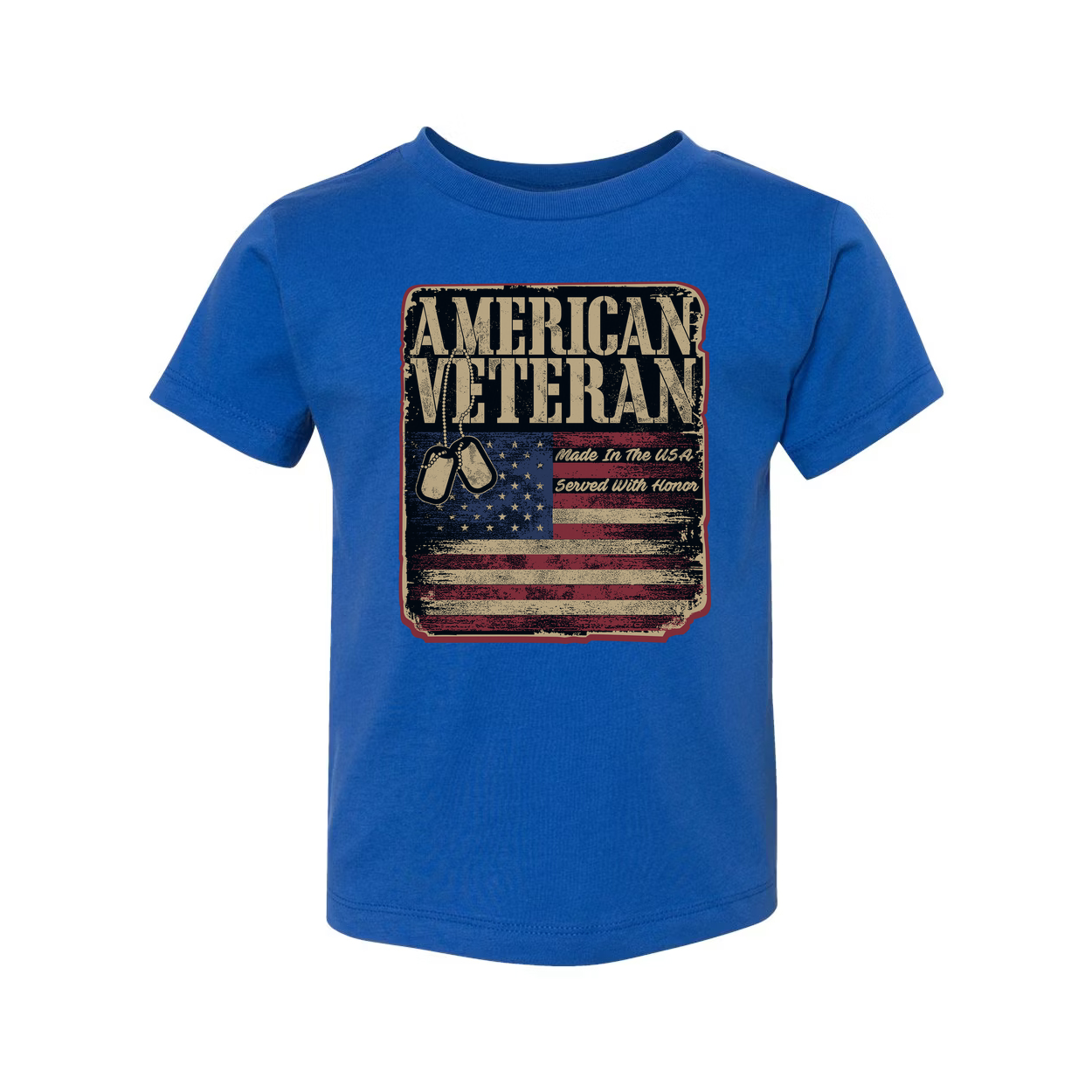 American Veteran Graphic T-Shirt With Distressed Flag And Dog Tags Vintage Style
