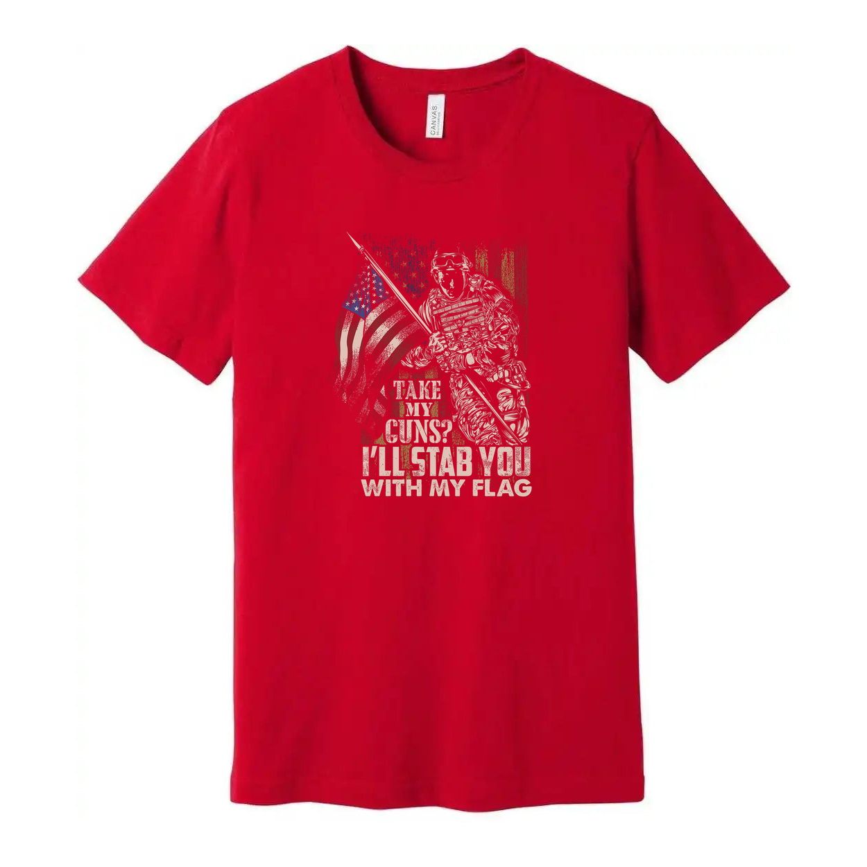 Veteran Graphic T Shirt With American Flag And Soldier Illustration Unisex Fit Design