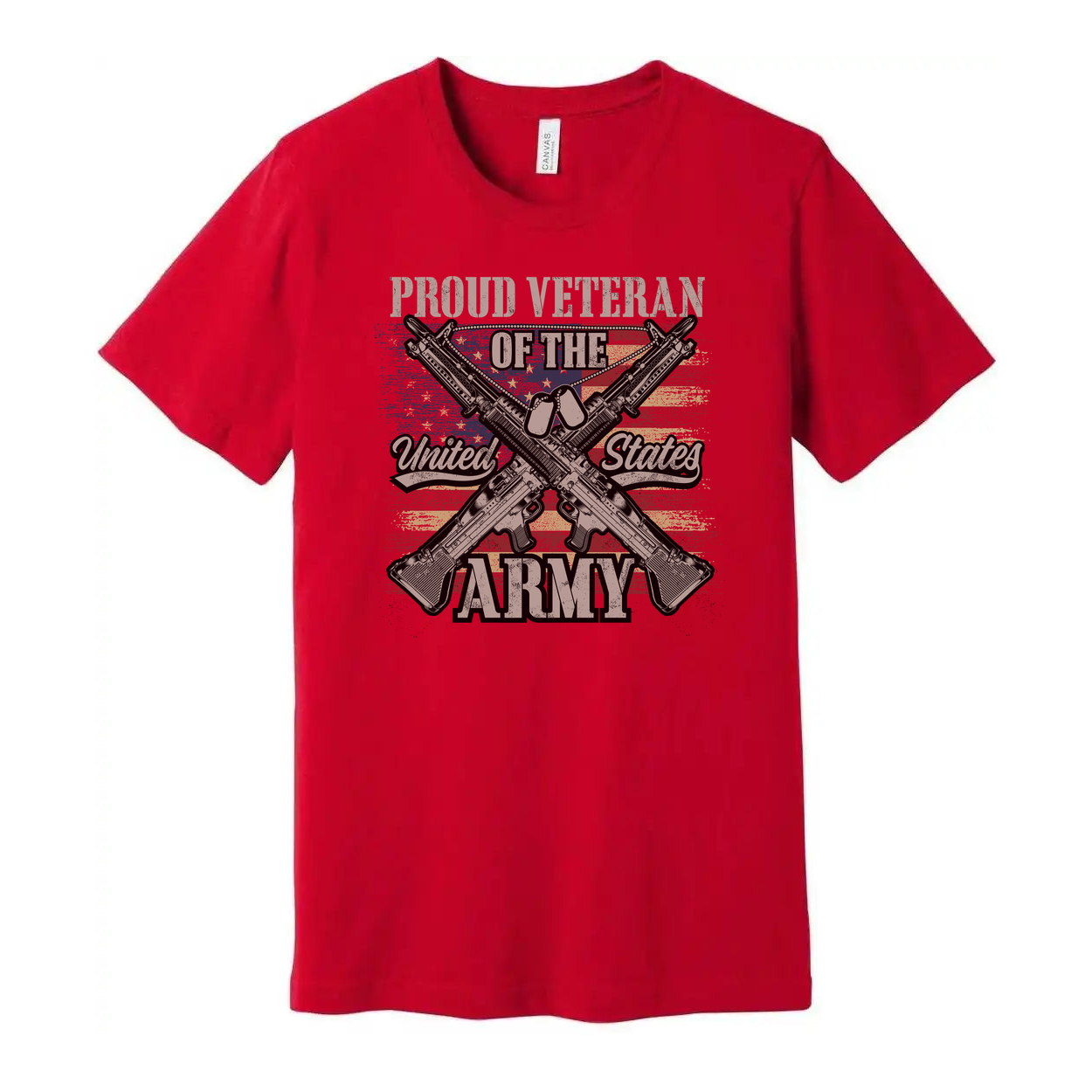 Proud Veteran Of The United States Army Graphic Tee With Crossed Rifles And Distressed Flag