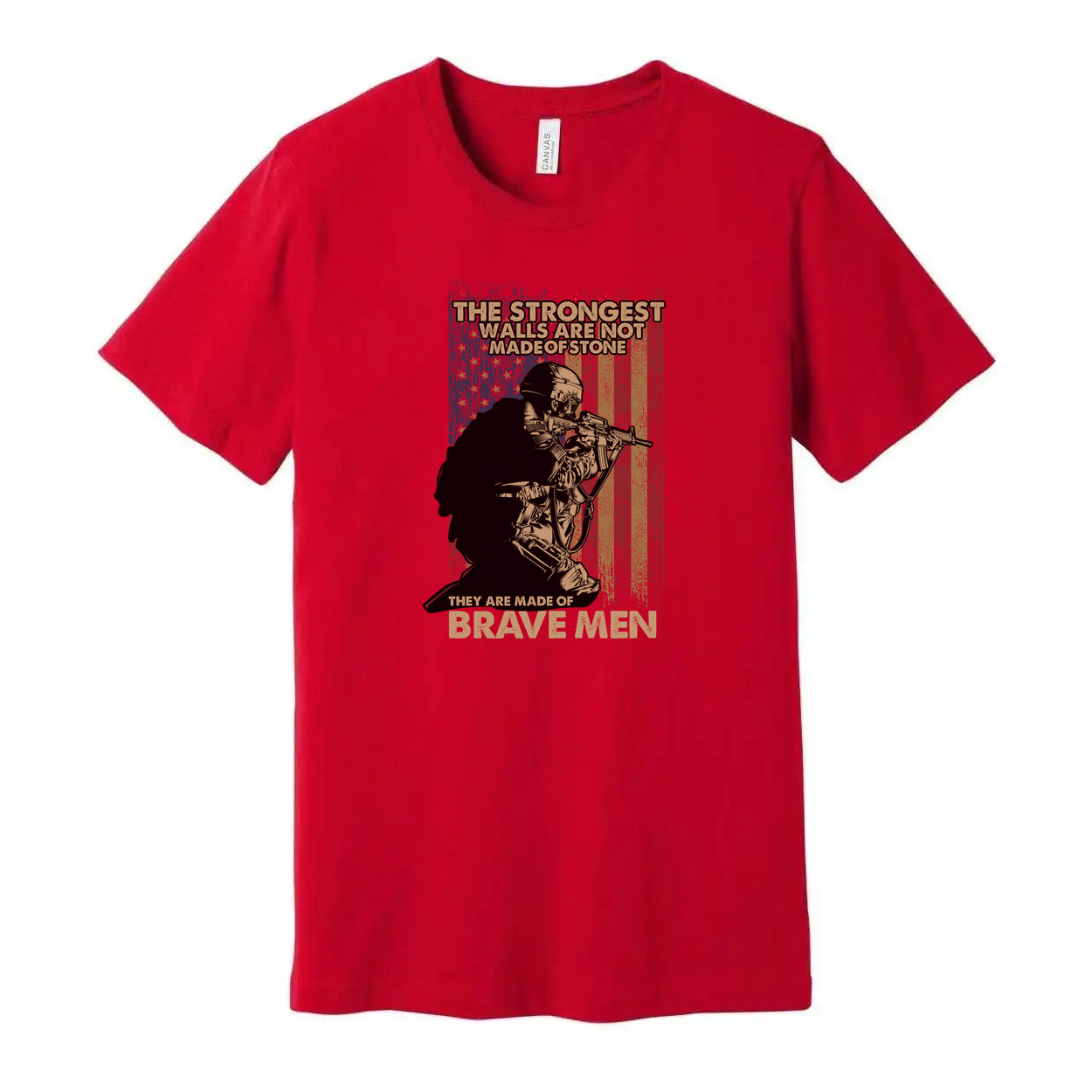 Veteran Unisex Tee With Soldier Silhouette And American Flag The Strongest Walls Are Not Made Of Stone