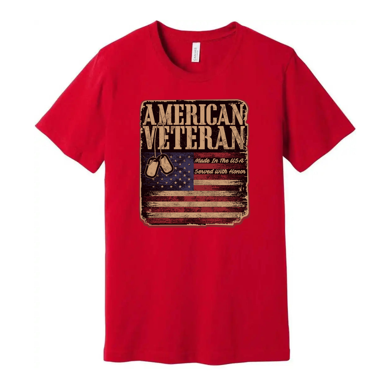 American Veteran Graphic T-Shirt With Distressed Flag And Dog Tags Vintage Style