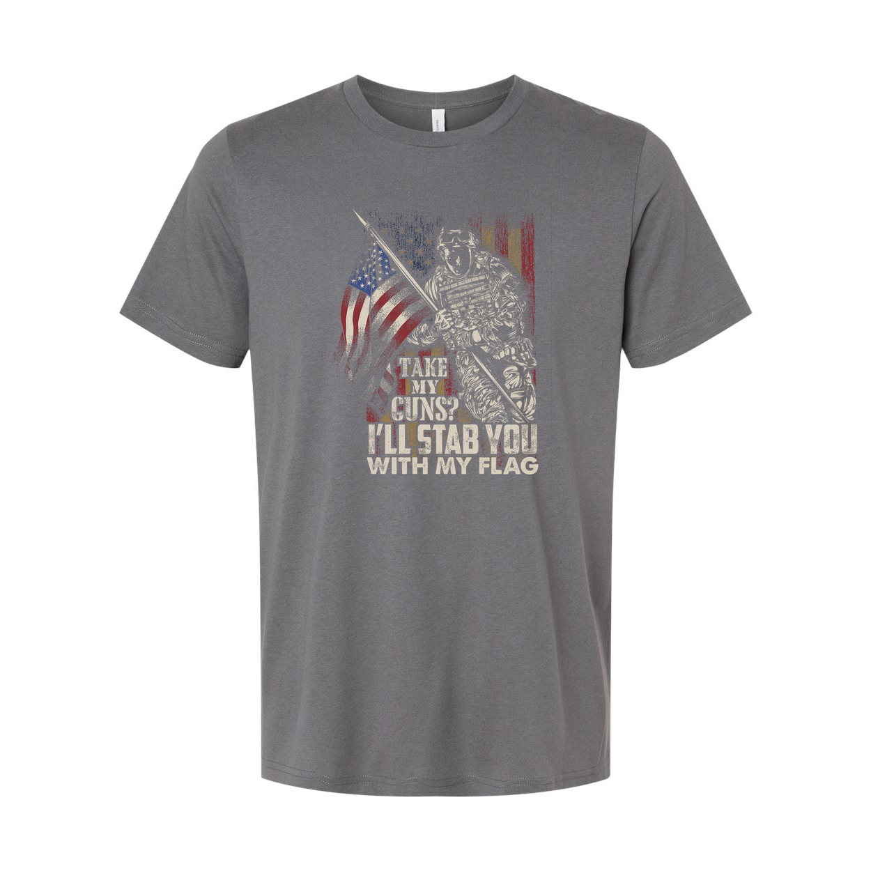 Veteran Graphic T Shirt With American Flag And Soldier Illustration Unisex Fit Design