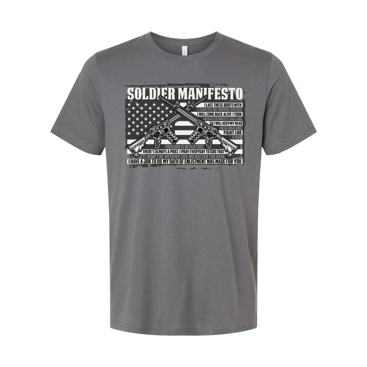 Unisex Veteran Manifesto Graphic Tee With Crossed Rifles Over American Flag Military Pride