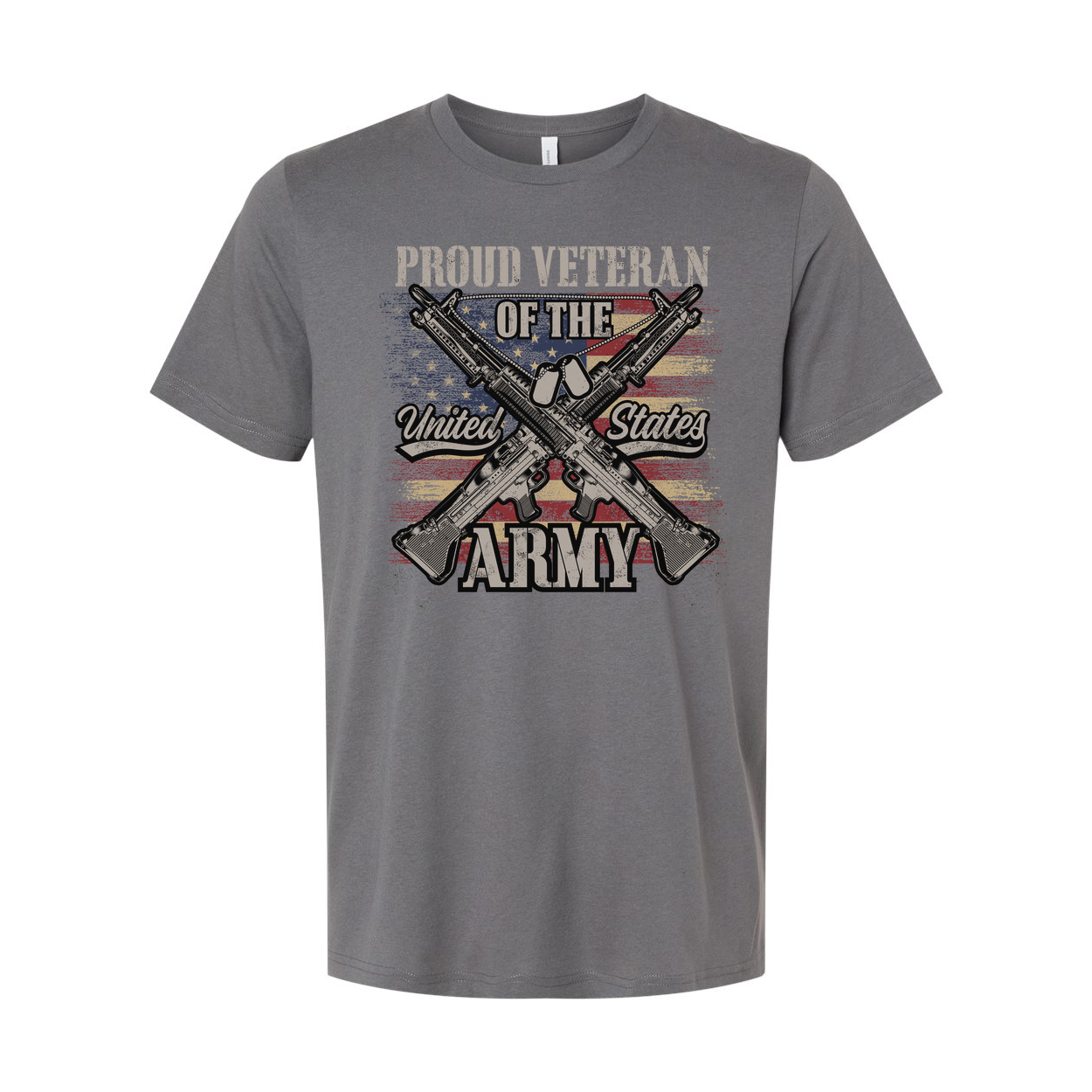 Proud Veteran Of The United States Army Graphic Tee With Crossed Rifles And Distressed Flag