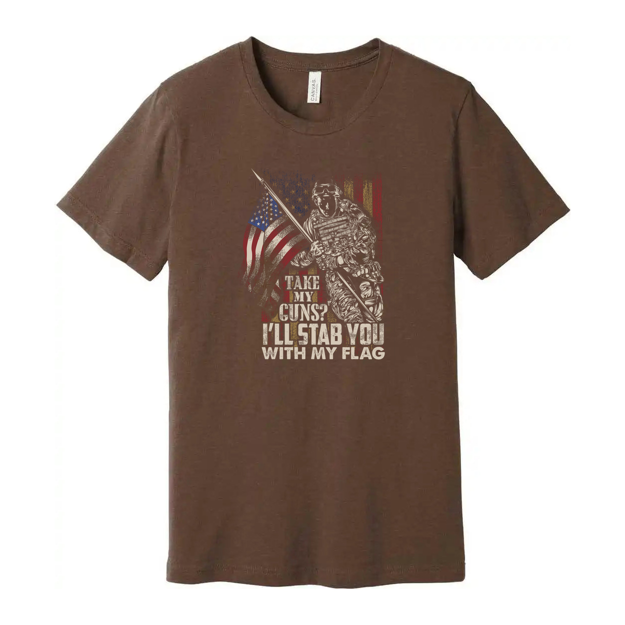 Veteran Graphic T Shirt With American Flag And Soldier Illustration Unisex Fit Design