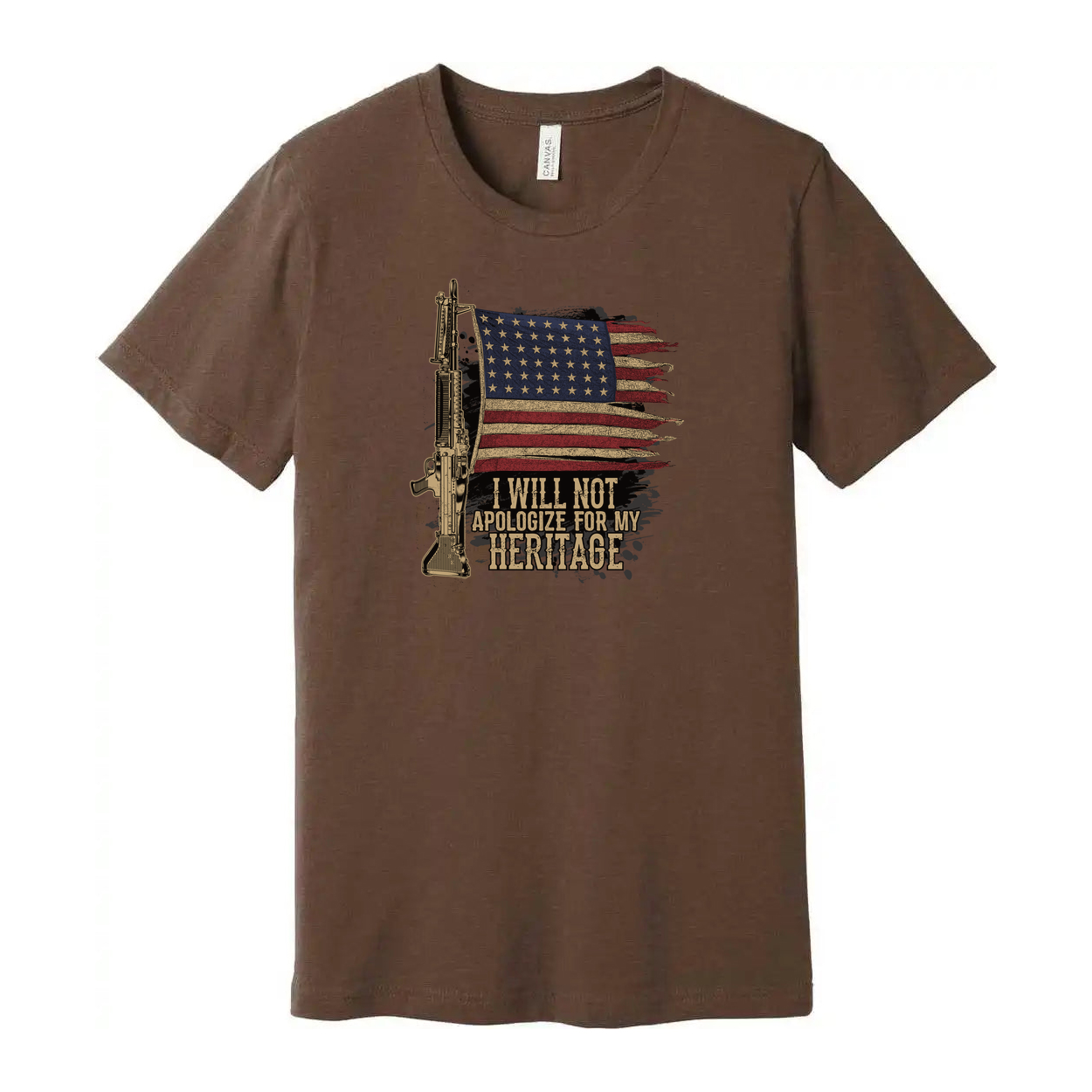 I Will Not Apologize For My Heritage T Shirt With American Flag And Rifle Graphic