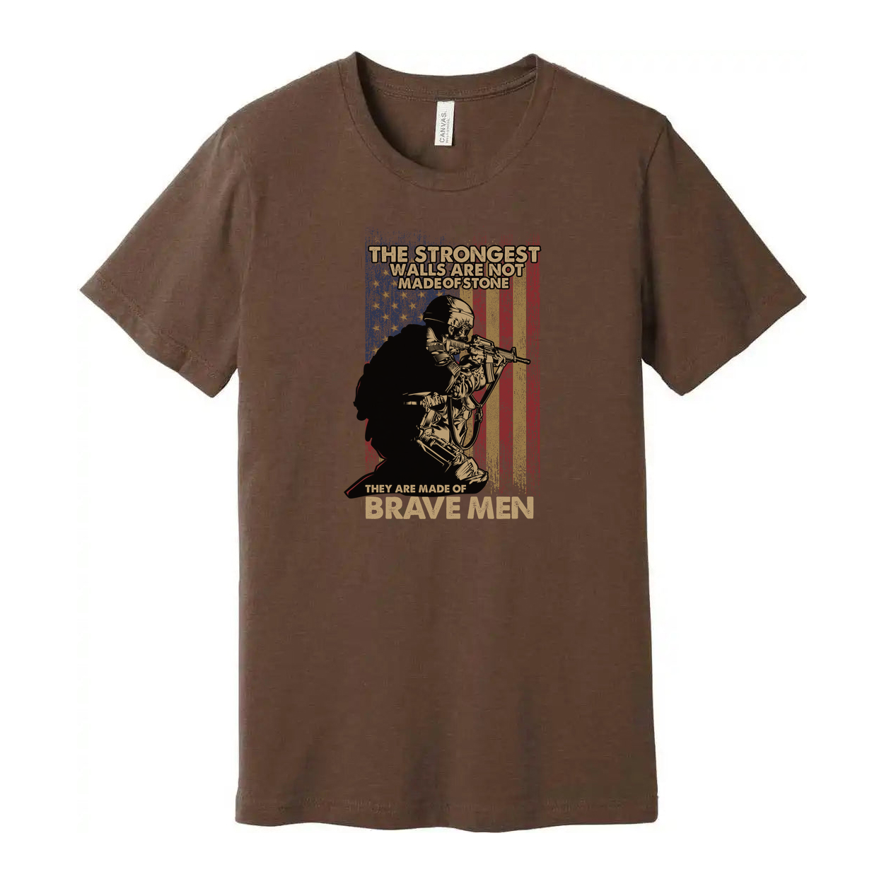 Veteran Unisex Tee With Soldier Silhouette And American Flag The Strongest Walls Are Not Made Of Stone