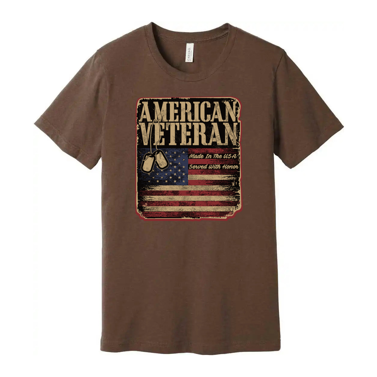 American Veteran Graphic T-Shirt With Distressed Flag And Dog Tags Vintage Style