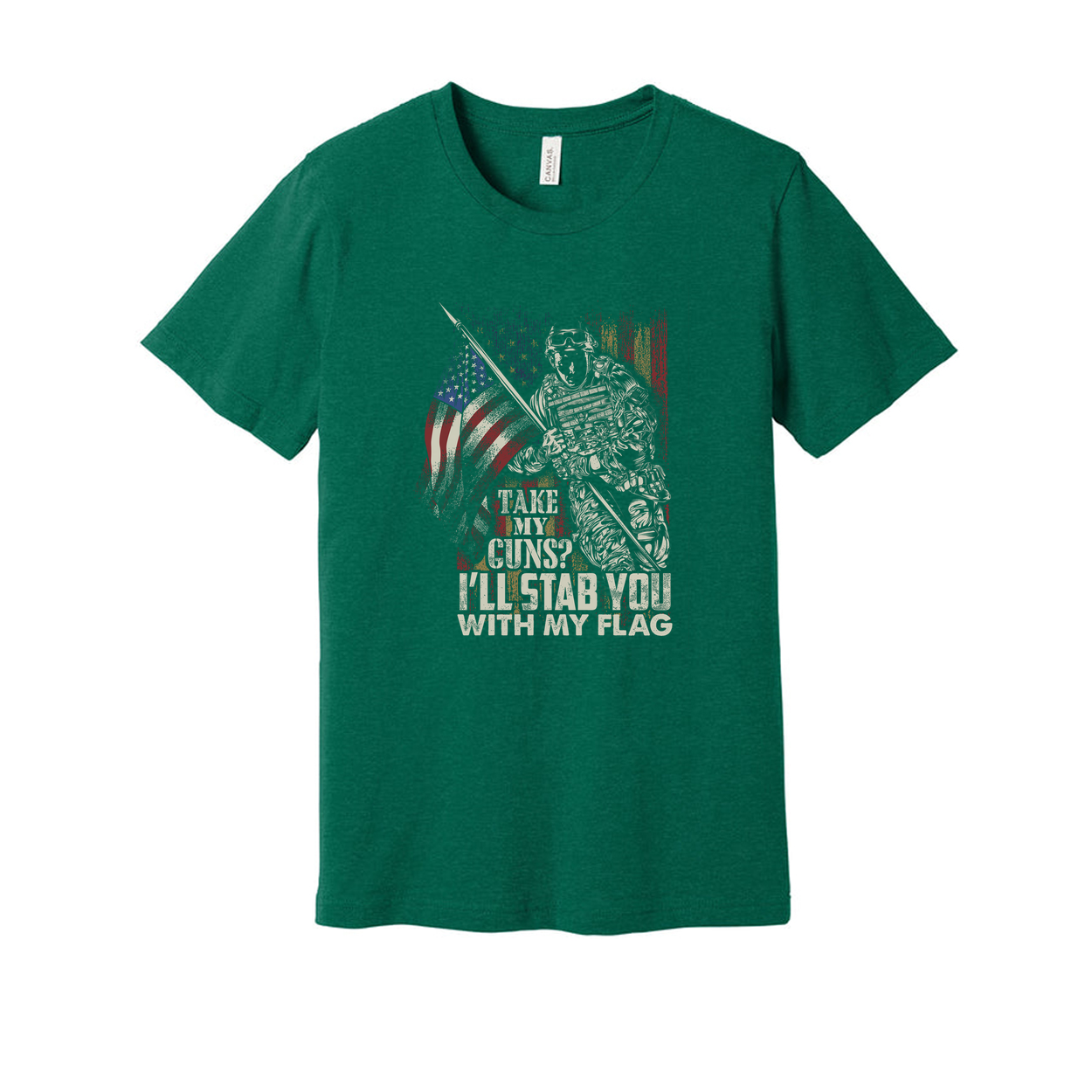 Veteran Graphic T Shirt With American Flag And Soldier Illustration Unisex Fit Design