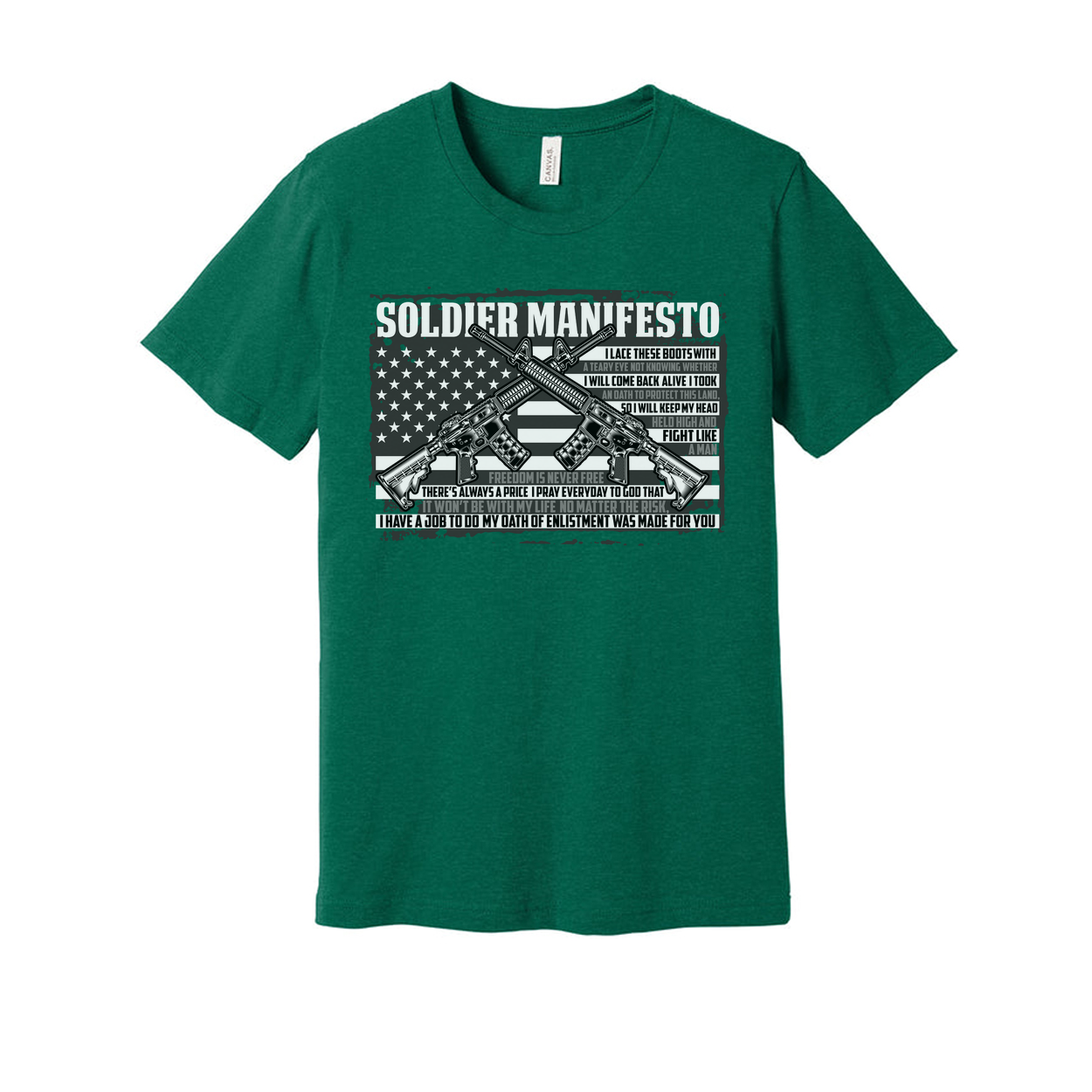 Unisex Veteran Manifesto Graphic Tee With Crossed Rifles Over American Flag Military Pride