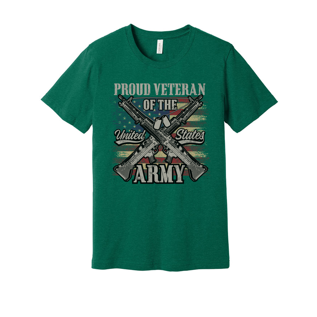Proud Veteran Of The United States Army Graphic Tee With Crossed Rifles And Distressed Flag
