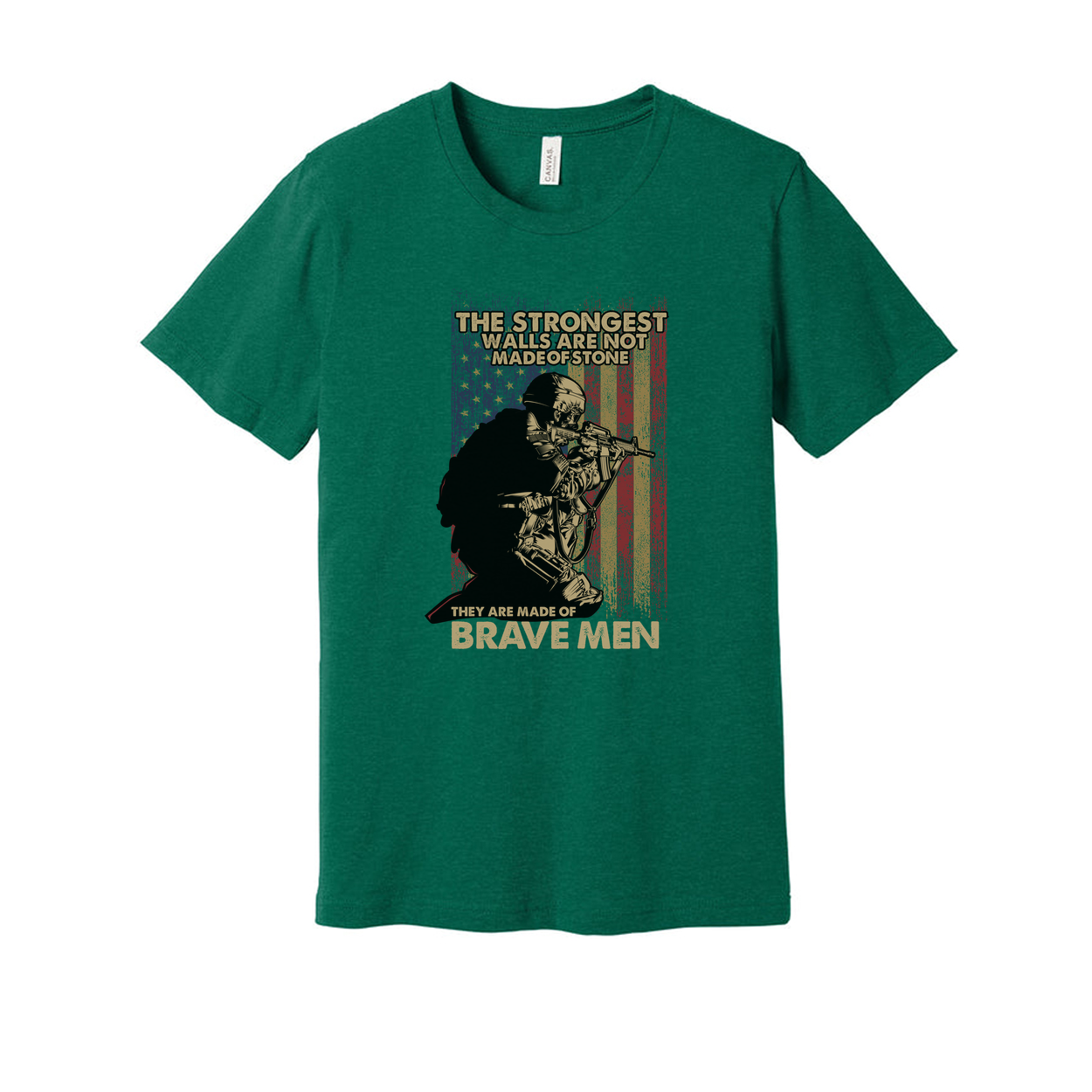 Veteran Unisex Tee With Soldier Silhouette And American Flag The Strongest Walls Are Not Made Of Stone