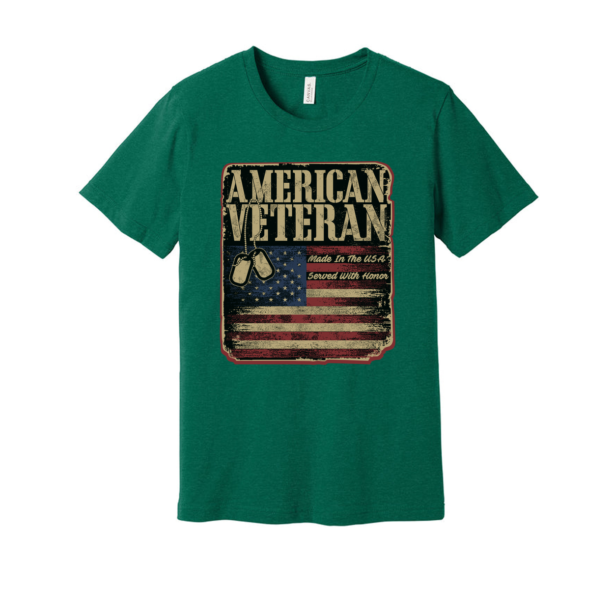 American Veteran Graphic T-Shirt With Distressed Flag And Dog Tags Vintage Style