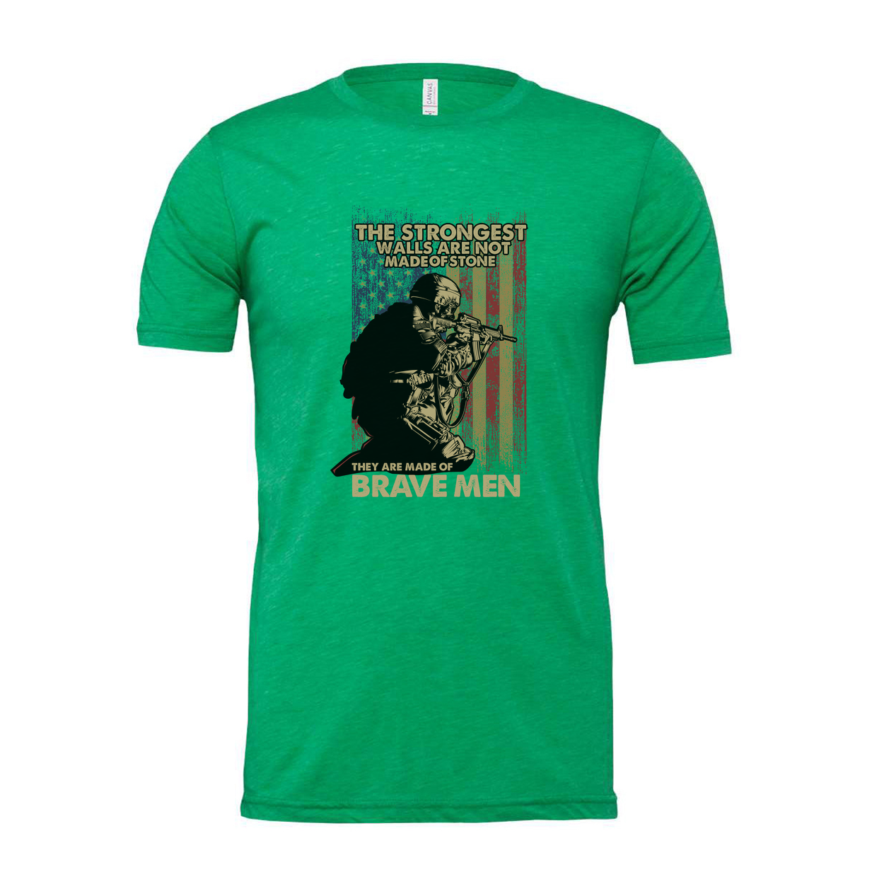 Veteran Unisex Tee With Soldier Silhouette And American Flag The Strongest Walls Are Not Made Of Stone
