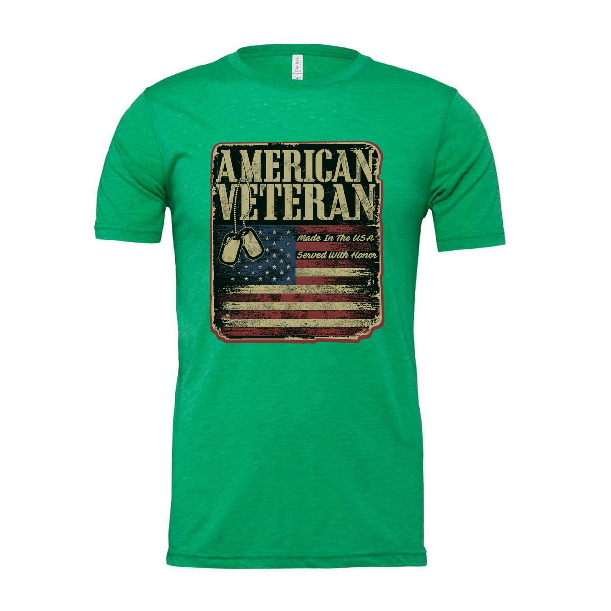 American Veteran Graphic T-Shirt With Distressed Flag And Dog Tags Vintage Style