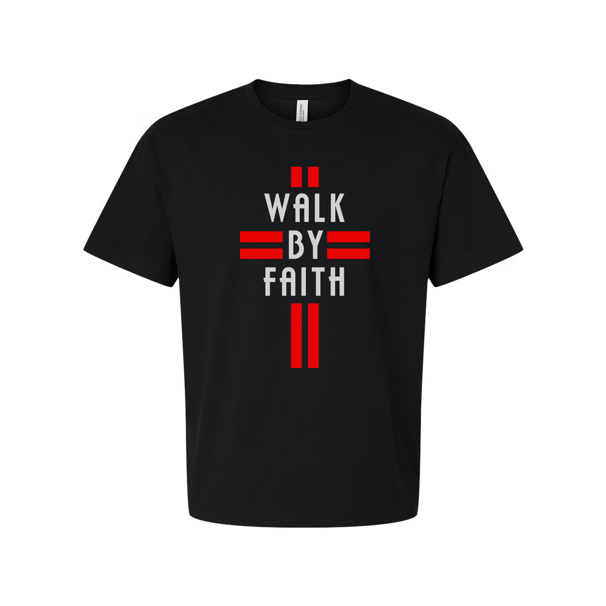 Christian Walk By Faith Unisex Graphic Tee Shirt With Red Symbol Artwork For Daily Wear