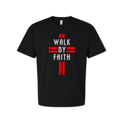 Christian Walk By Faith Unisex Graphic Tee Shirt With Red Symbol Artwork For Daily Wear
