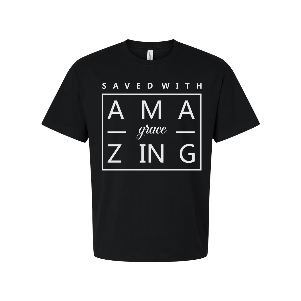 Unisex Christian T Shirt Featuring Saved With Amazing Grace Square Graphic Design For Everyday Wear