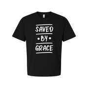 Unisex Christian T Shirt Short Sleeve Crew Neck With Saved By Grace Graphic Print