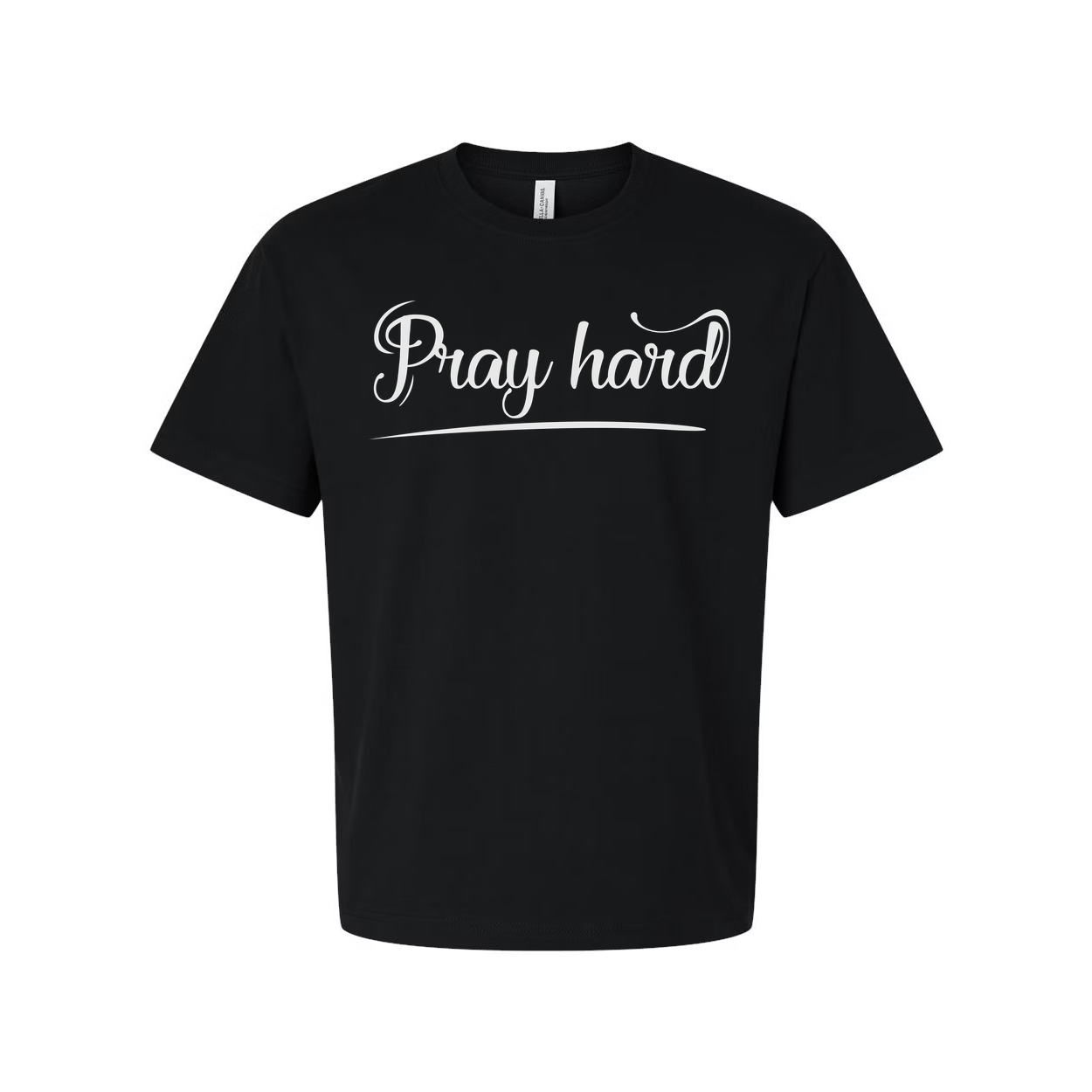 Pray Hard Christian Unisex Graphic T Shirt With Script Font Design, Crew Neck Tee