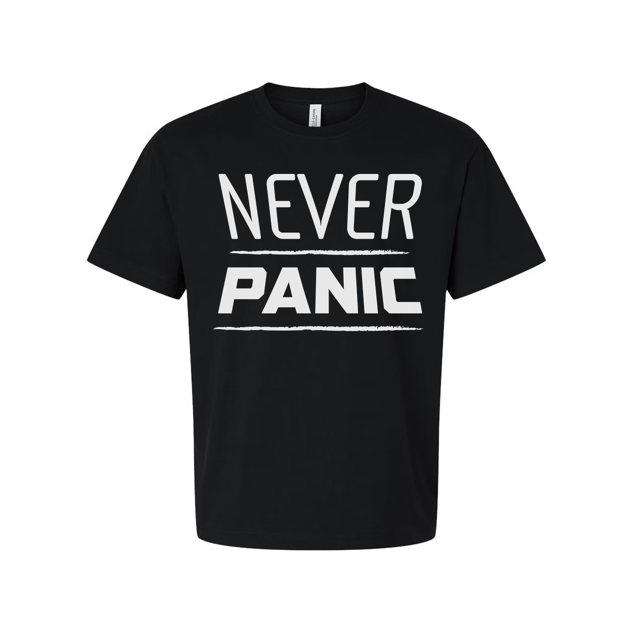 Never Panic Graphic Tee For Unisex Christian Casual Short Sleeve Apparel Inspirational Message