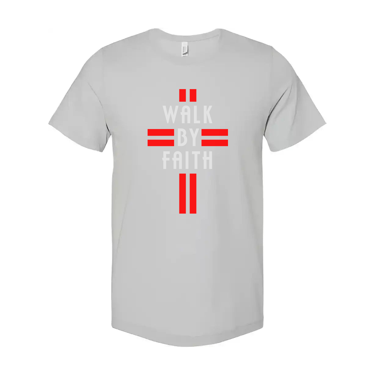 Christian Walk By Faith Unisex Graphic Tee Shirt With Red Symbol Artwork For Daily Wear
