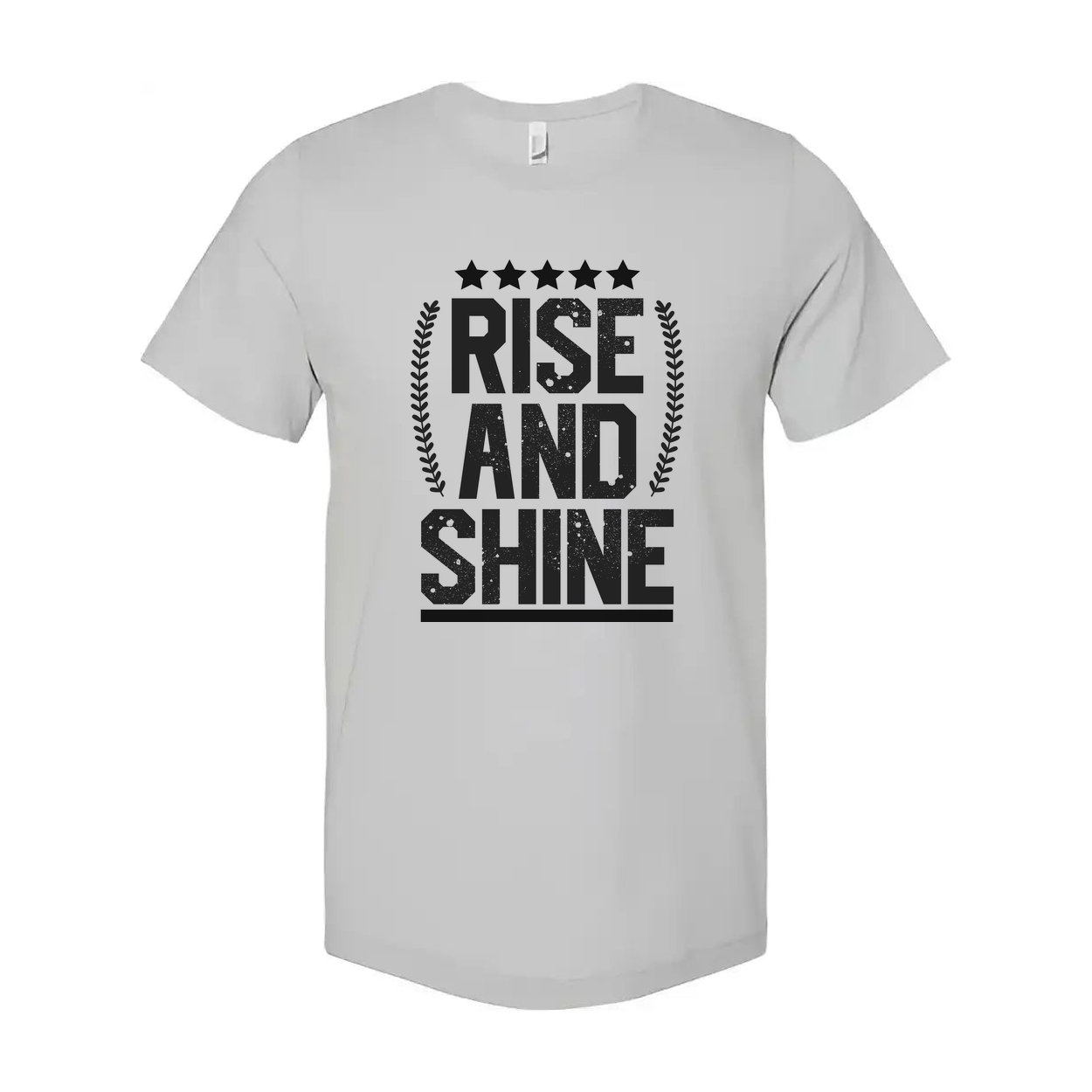 Rise And Shine Graphic T Shirt Unisex Inspirational Tee With Stars And Laurel Emblem