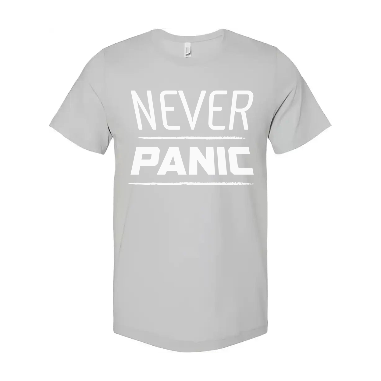 Never Panic Graphic Tee For Unisex Christian Casual Short Sleeve Apparel Inspirational Message