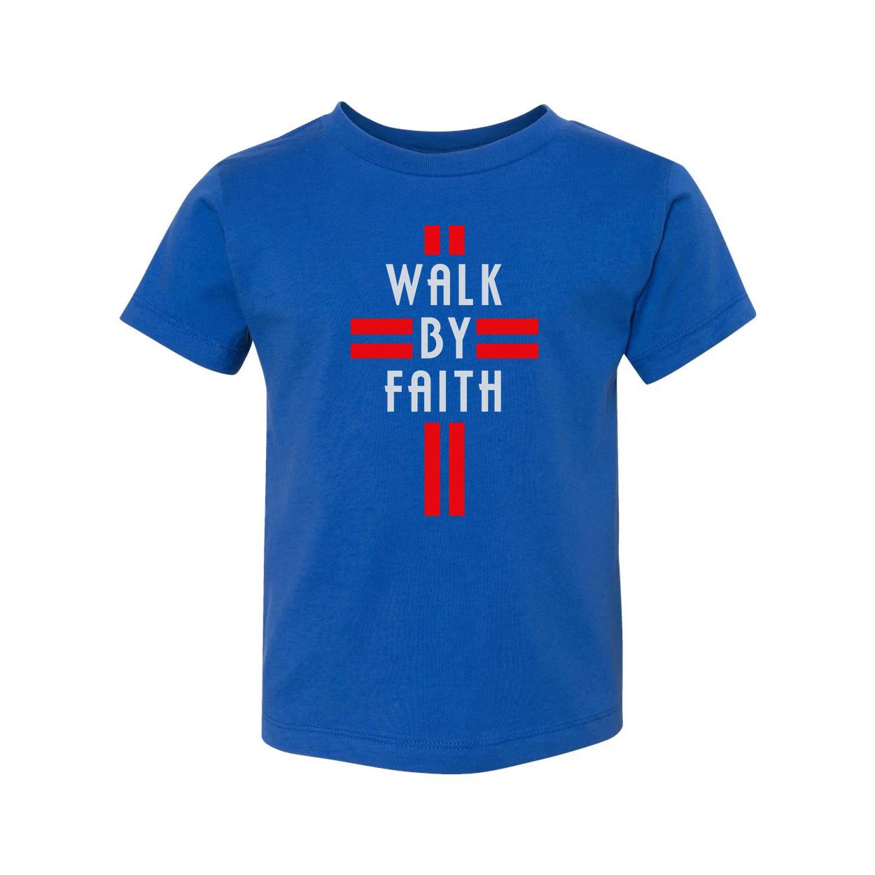 Christian Walk By Faith Unisex Graphic Tee Shirt With Red Symbol Artwork For Daily Wear