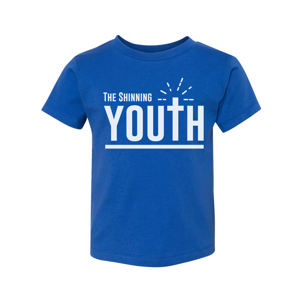 Christian Unisex Youth Tee With Large Typography, Cross Emblem, Sunrise Rays Graphic