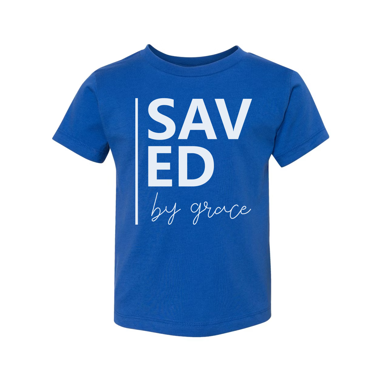 Unisex Christian Graphic T Shirt With Saved By Grace Typography And Modern Vertical Accent