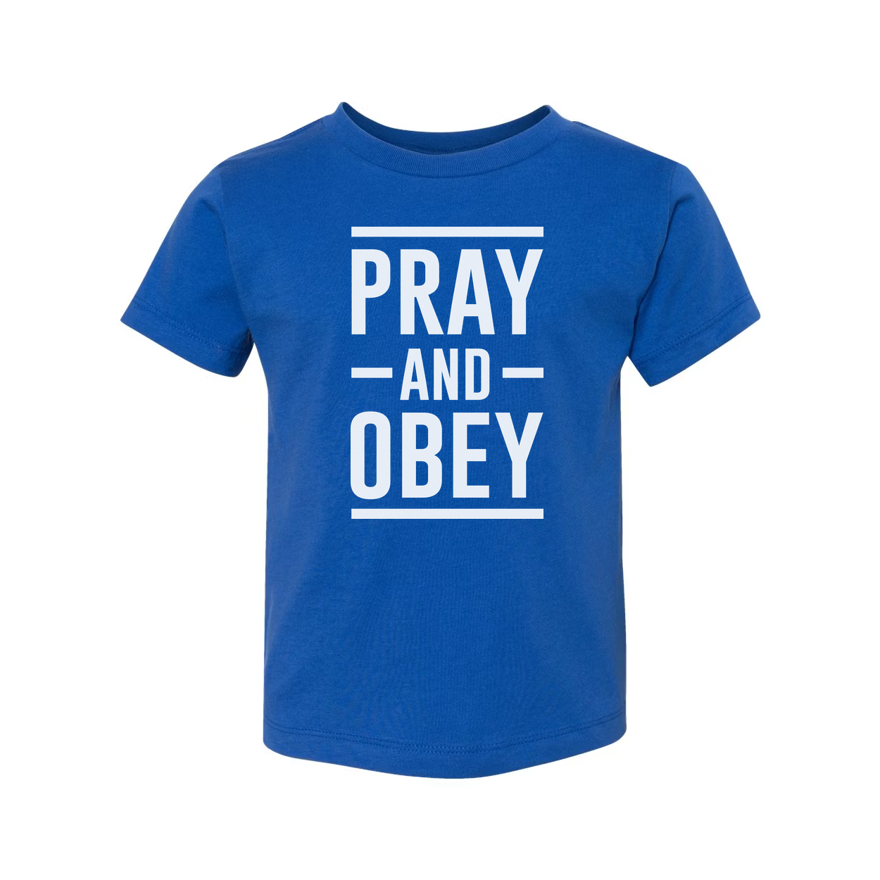Christian Unisex T Shirt With Pray And Obey Bold Graphic Typography Front Design