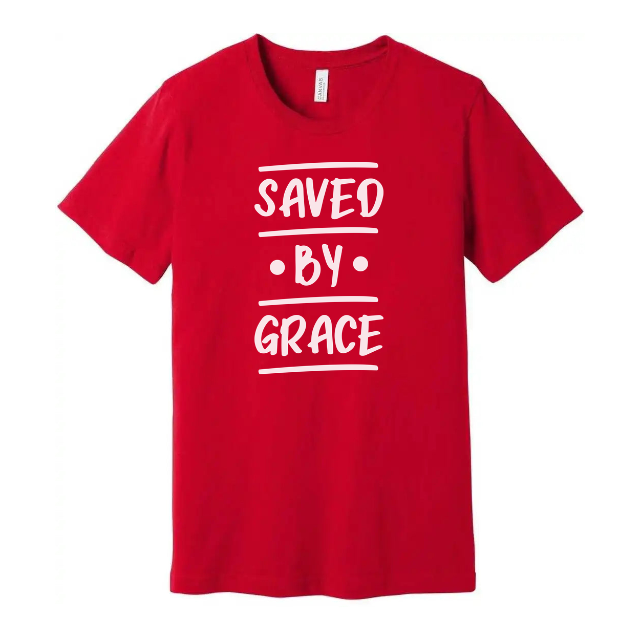 Unisex Christian T Shirt Short Sleeve Crew Neck With Saved By Grace Graphic Print