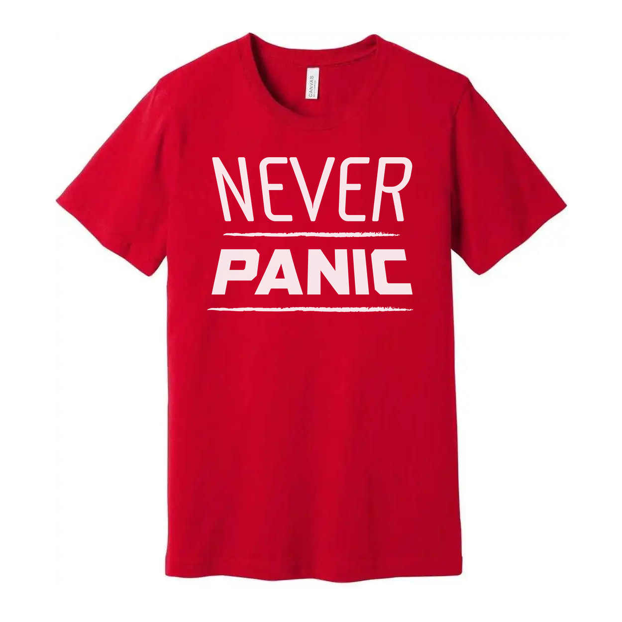 Never Panic Graphic Tee For Unisex Christian Casual Short Sleeve Apparel Inspirational Message