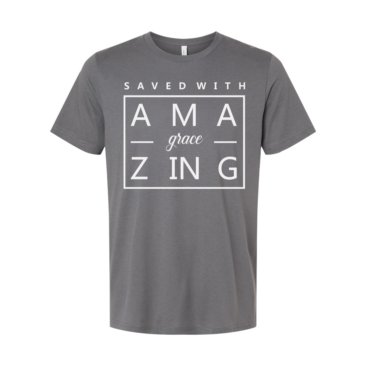 Unisex Christian T Shirt Featuring Saved With Amazing Grace Square Graphic Design For Everyday Wear