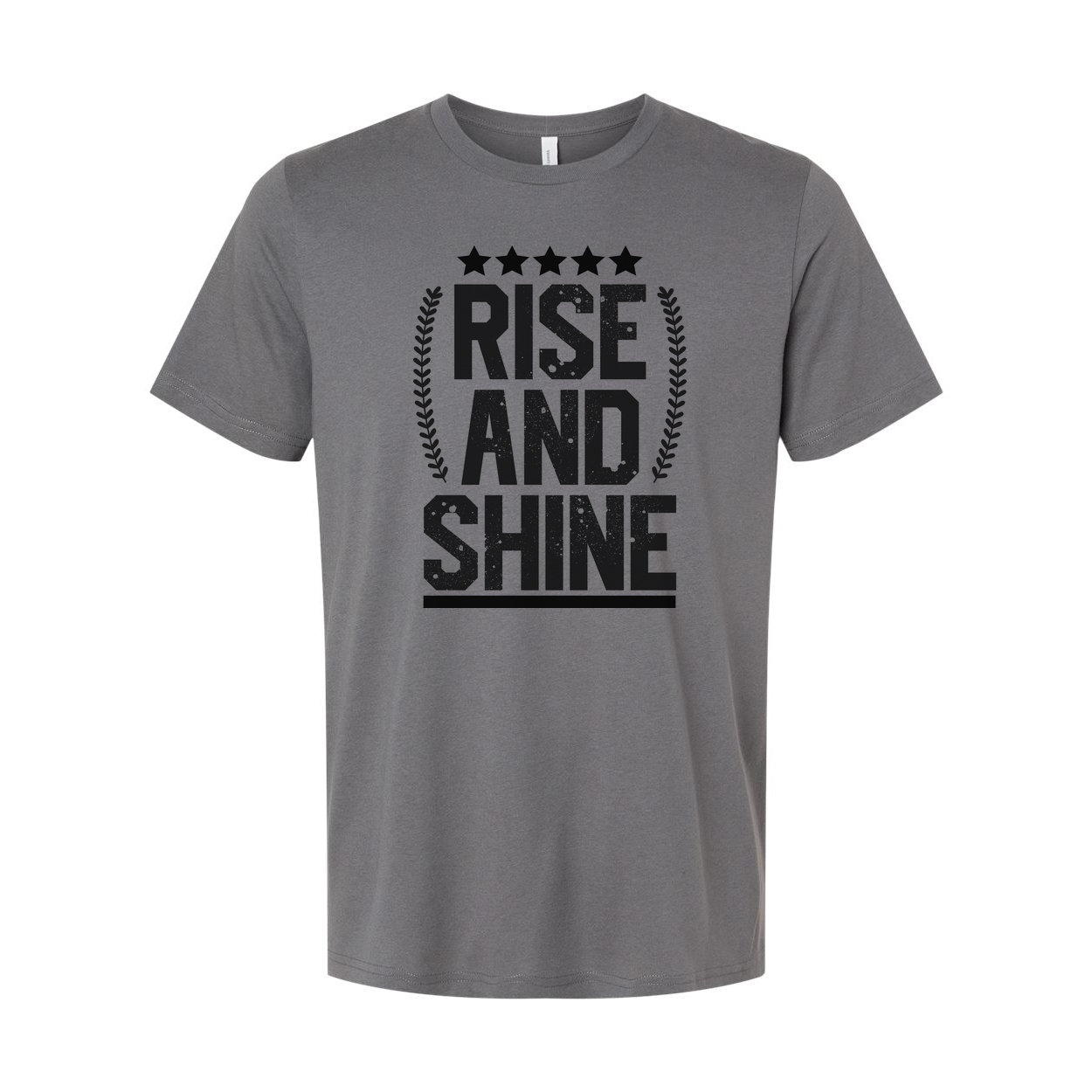 Rise And Shine Graphic T Shirt Unisex Inspirational Tee With Stars And Laurel Emblem