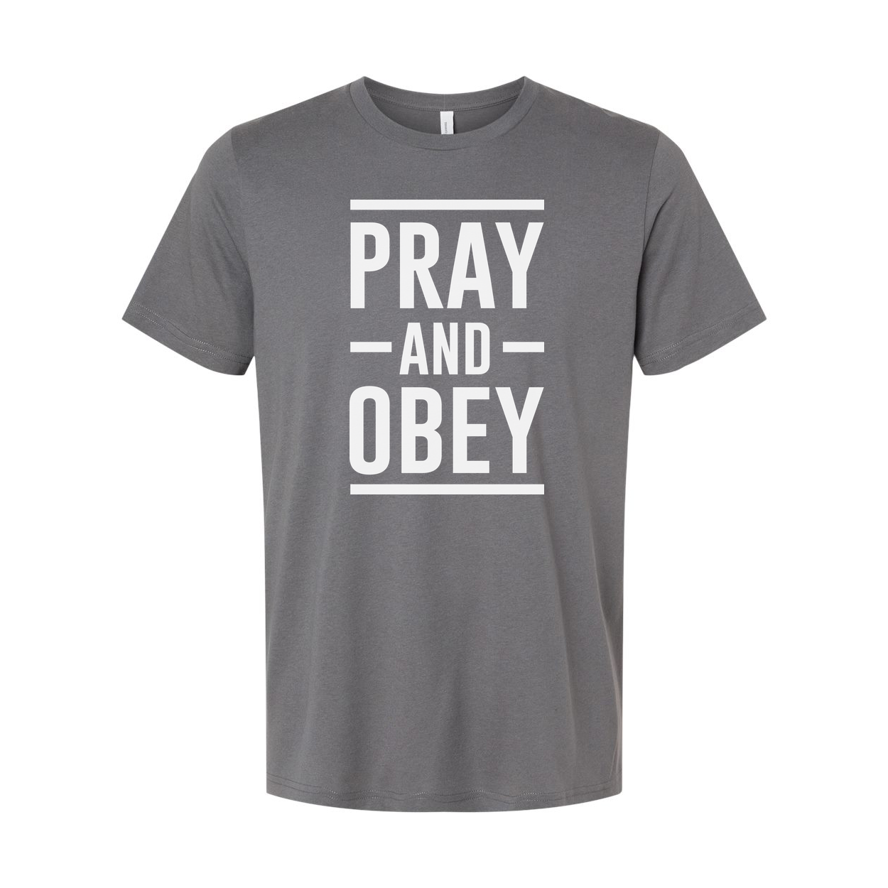 Christian Unisex T Shirt With Pray And Obey Bold Graphic Typography Front Design