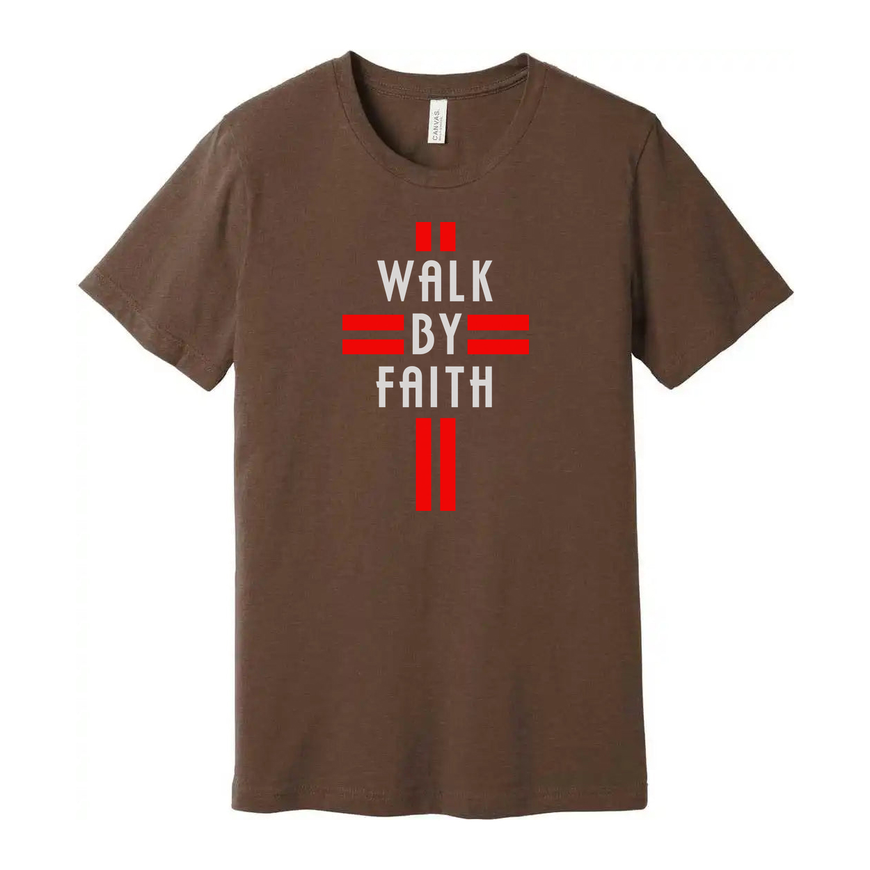 Christian Walk By Faith Unisex Graphic Tee Shirt With Red Symbol Artwork For Daily Wear