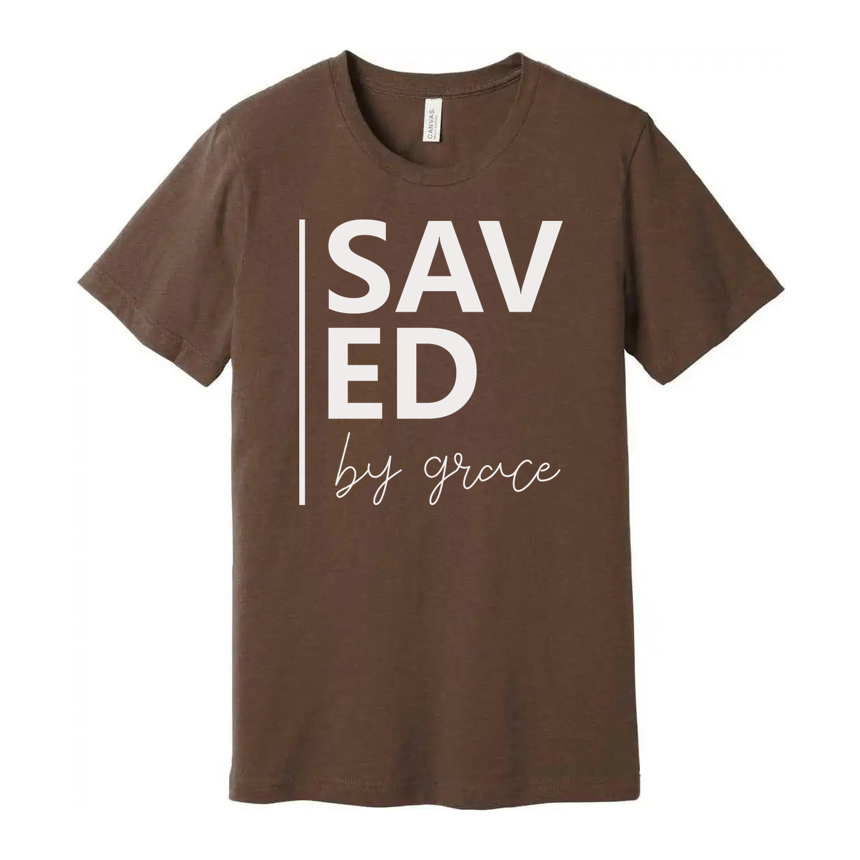 Unisex Christian Graphic T Shirt With Saved By Grace Typography And Modern Vertical Accent