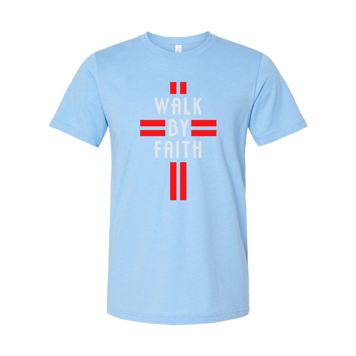 Christian Walk By Faith Unisex Graphic Tee Shirt With Red Symbol Artwork For Daily Wear