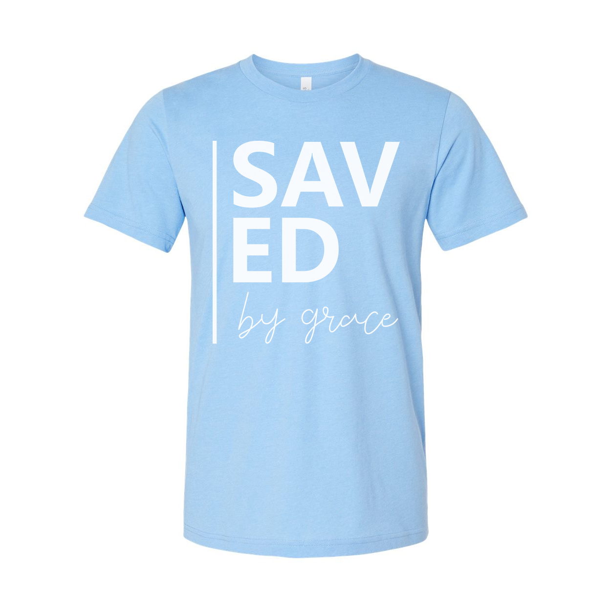 Unisex Christian Graphic T Shirt With Saved By Grace Typography And Modern Vertical Accent