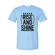 Rise And Shine Graphic T Shirt Unisex Inspirational Tee With Stars And Laurel Emblem