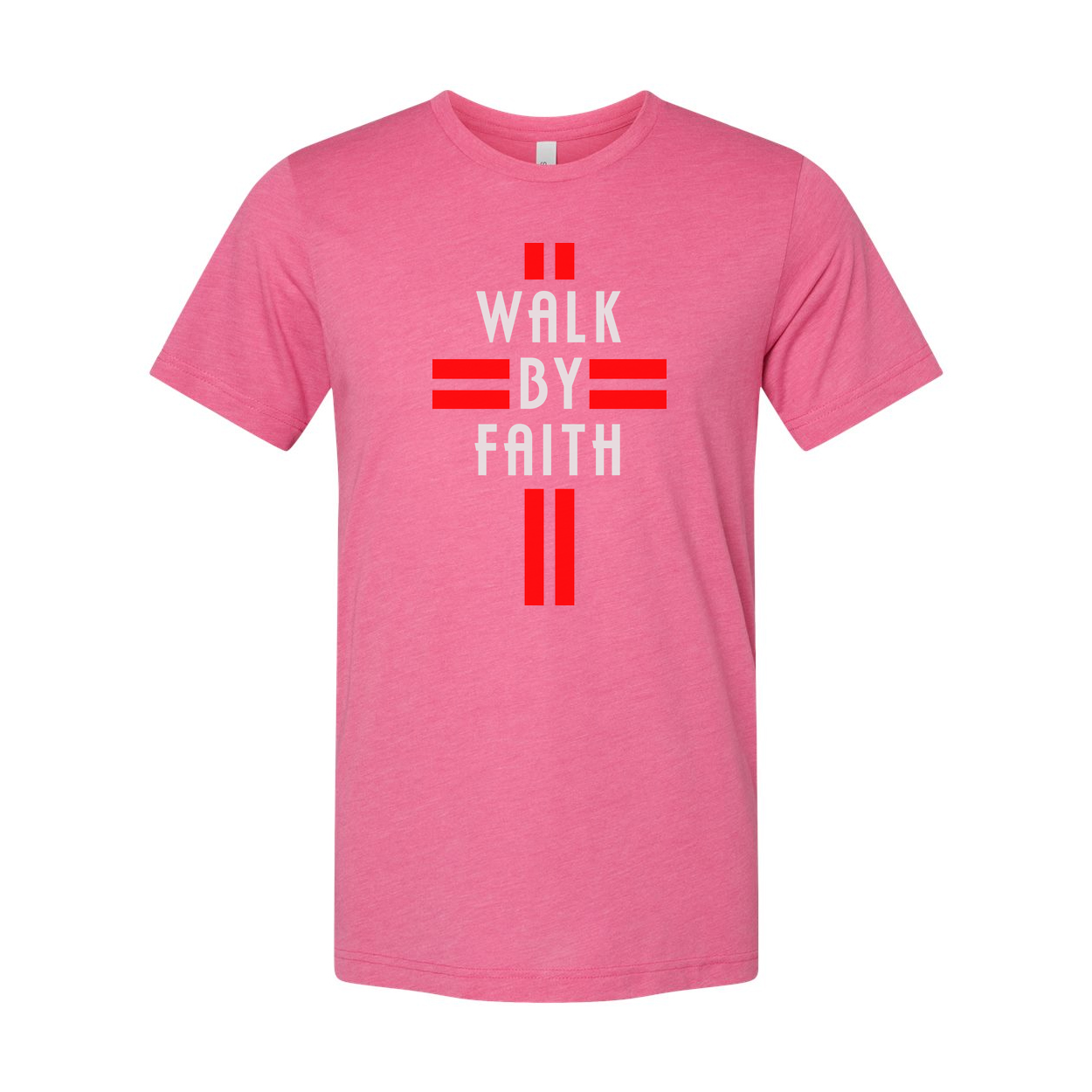 Christian Walk By Faith Unisex Graphic Tee Shirt With Red Symbol Artwork For Daily Wear
