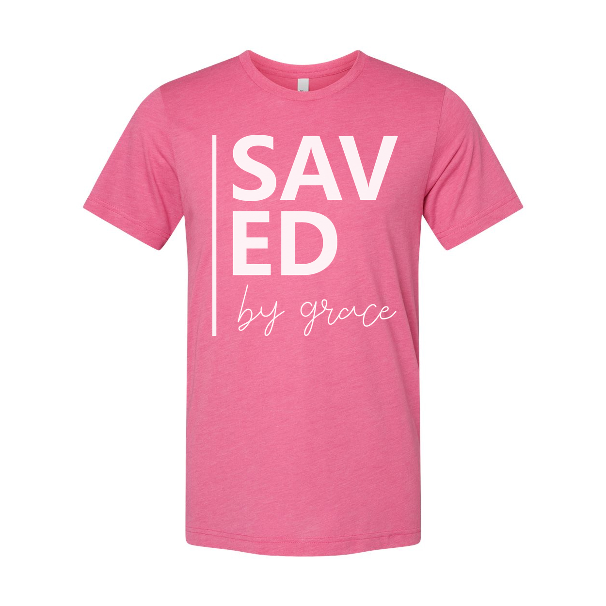 Unisex Christian Graphic T Shirt With Saved By Grace Typography And Modern Vertical Accent