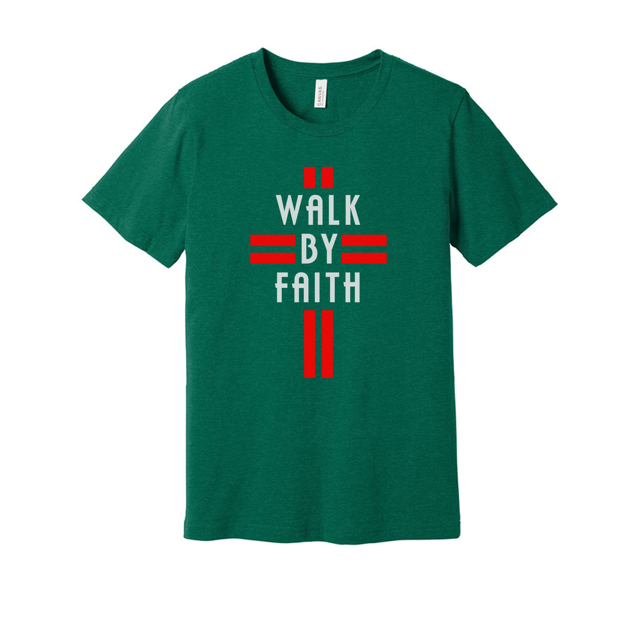 Christian Walk By Faith Unisex Graphic Tee Shirt With Red Symbol Artwork For Daily Wear