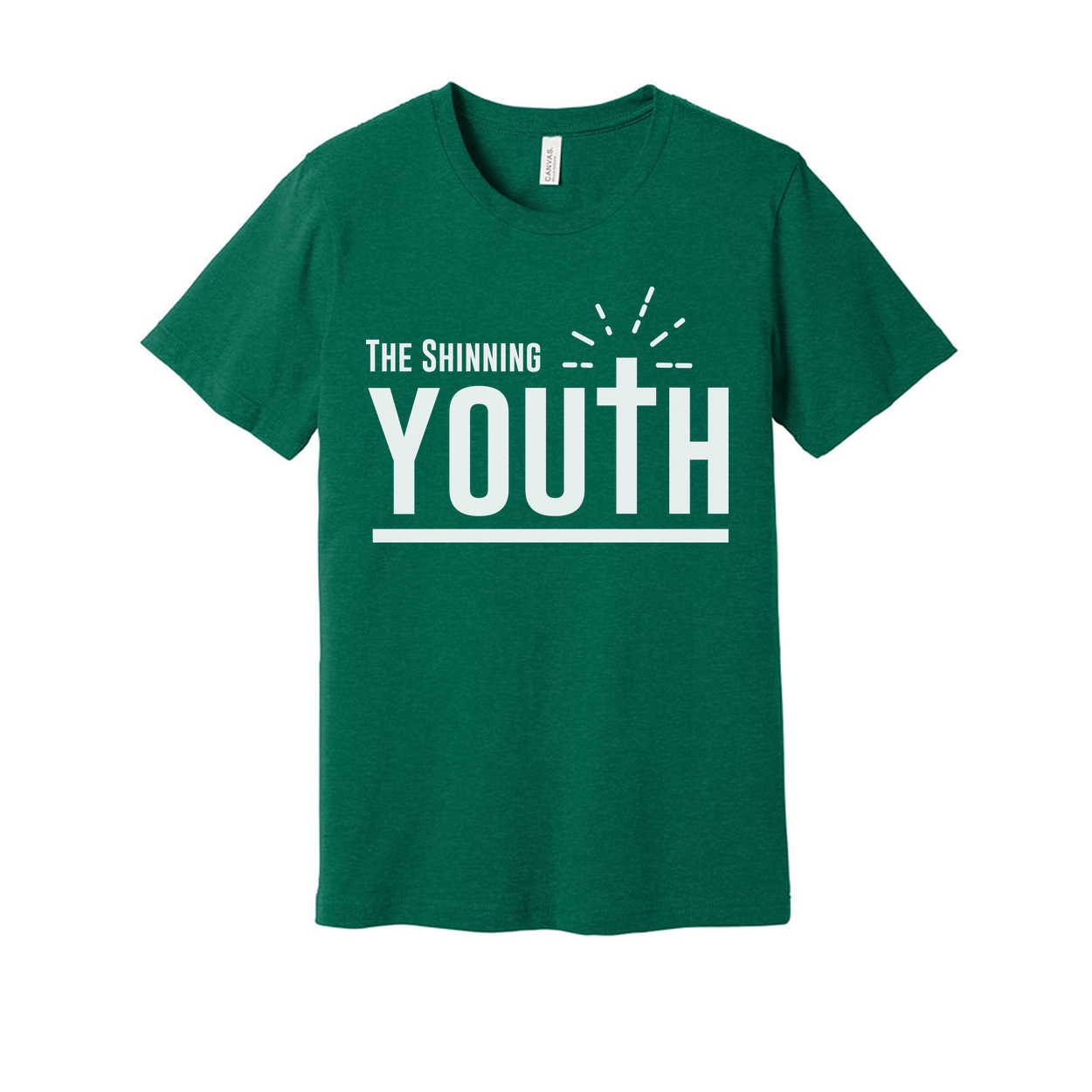 Christian Unisex Youth Tee With Large Typography, Cross Emblem, Sunrise Rays Graphic