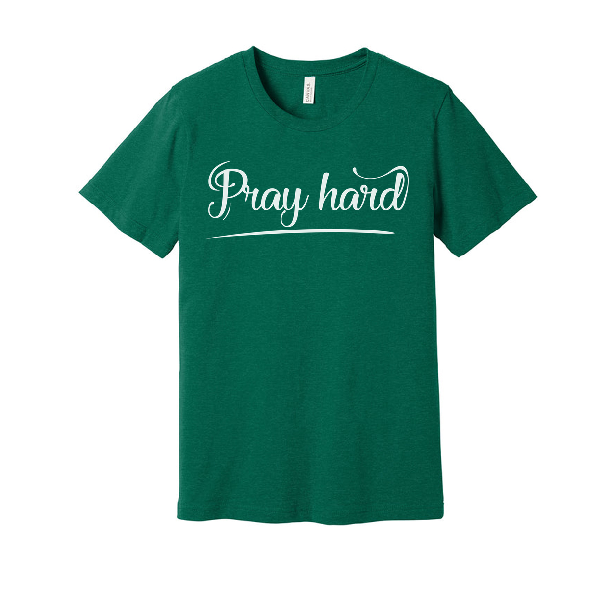 Pray Hard Christian Unisex Graphic T Shirt With Script Font Design, Crew Neck Tee
